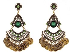 Baru Fashion Etnis Bohemian Gypsy Gold Big Crystal Drop Anting, Vintage Panjang Koin Channel Earrings untuk Wanita Fine Jewelry