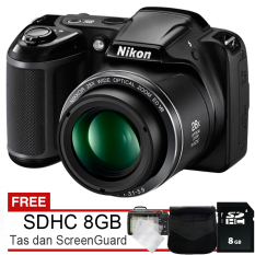 Nikon Coolpix L340 - 20.2 MP - Hitam + Gratis SDHC 8GB + Tas + AntiGores LCD