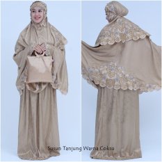 Nuranitex Busana Muslim Mukena Bordir Susun Bunga Tanjung - Coklat