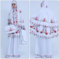 Nuranitex Busana Muslim Mukena Double Susun Bordir Syahrini - Putih Merah