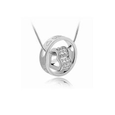 Okdeals Suka Di Lingkaran Heart Crystal Pendant Kalung Perak/Putih