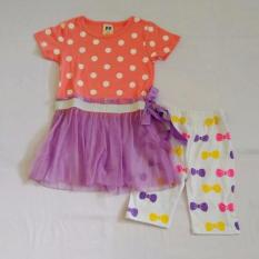 Premium Pastel Setelan Anak Polkadot Peach - Multicolour