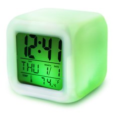 Promosi! Cute 7 Warna Lampu Latar Modern Digital Alarm Jam Meja Gadget Digital Alarm Thermometer Malam Glowing Cube LCD Clock-Intl
