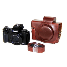 Pu Sarung Kamera Kulit untuk Canon PowerShot G5 X (Kopi)