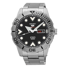 Seiko Sport 5 SRPA03K1 - Jam Tangan Pria - Tali Logam Stainless Steel- Otomatis - Silver Black