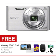 Sony Kamera Pocket Cybershot DSC-W830 - 20.1MP Zeiss - 8x Optical Zoom - Silver + Free Aksessories Kamera