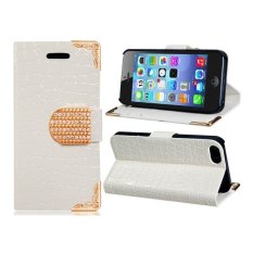 Batu Kulit Palsu Berpola Case dengan Kristal Magnetic Penutupan untuk iPhone 5 S/5 Putih