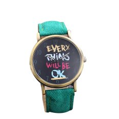 Stylish Sederhana QUARTZ Wanita Pria Denim Fabric Casual Jam Tangan Unisex Brand Baju Watches Relogio Hijau