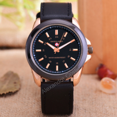 Swiss Army - Jam Tangan Pria - Body Rose Gold - Black Dial - Black Leather Strap - SA-RG3821C-Kulit hitam