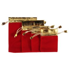 Sworld Grace Ornamen Pouch Cincin Anting Kalung Gelang Jam Velvet Tas Serut 4 Pcs (merah dan Emas)