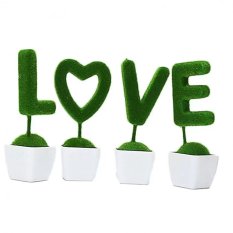 Tanaman Rangkaian Bucket Buket Bunga Pohon Plastik Artificial Artifisial Sintetis Pot Vas Rotan Hiasan - Set Love