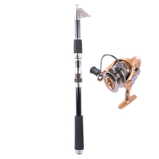 Teleskopik Memancing Batang Memancing Kutub Batang Air Asin Perjalanan Memancing Memancing Polandia 2.4 M + Rocker Reel Fishing Spool Vessel Fish Reel Rod Laut Berputar Roda Line Gear FB4000 (Emas)