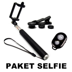 Tongsis Monopod / Remote Bluetooth Shutter + Lens Clip - Random - Paket Selfie