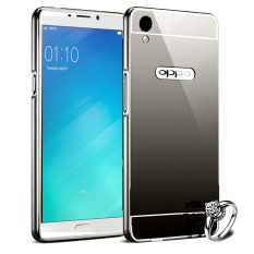 Twins Mirror Aluminium Bumper With Mirror Slide For Oppo F1 PLUS (Selfie Expert) - Hitam