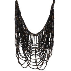 U7 BoHo Perhiasan Multilayer Manik-manik Karang Bib Kalung Wanita Musim Panas Cocktail Maxi Statement Necklace (Hitam)