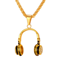 U7 Berlapis Emas Cool Headset Pendant Kalung untuk Pria/Wanita Fashion 18 K Emas Emas Disepuh Perhiasan Berlian Imitasi Aksesoris (emas)