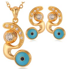 U7 Lucky Evil Eye Perhiasan Set 18 K Emas Emas Disepuh Berlian Imitasi Mata Jahat Kalung Earrings Set Hadiah untuk Wanita (emas)