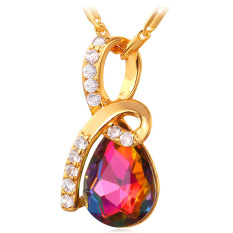 U7 Batu Alam Zircon Pendant Kalung 18 K Emas Plated (Emas)