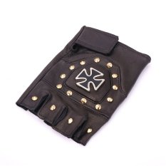 U7 Punk Cross Kulit Mitten Sarung Tangan 18 K Emas Emas Disepuh Sempurna Hadiah untuk Pria Fashion Aksesoris (Emas)