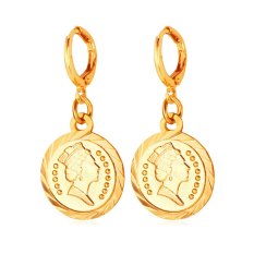U7 Queen Head Coin Drop Earrings 18 K Emas Plated Vintage Perhiasan