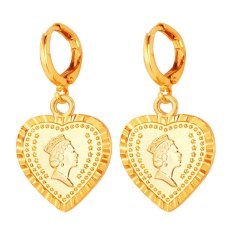 U7 Queen Heart Drop Earrings 18 K Emas Plated (Emas)