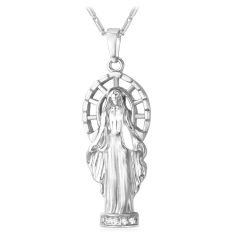 U7 Patung Yesus Liontin Kalung Platinum Berlapis Rhinestone Perhiasan (Putih)