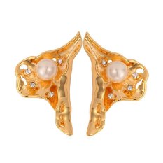 U7 Desain Unik Anting Mutiara 18 K Emas Emas Disepuh Berlian Imitasi Fashion Perhiasan Anting-Anting Trendi untuk Wanita (Emas)