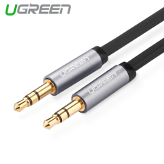 UGREEN 3.5mm Stereo Bantu Kasus Aluminium Datar With Kabel Tipis (2 M) Hitam-Internasional