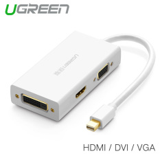 UGREEN 3 in 1 Mini DisplayPort/Thunderbolt ke HDMI/DVI/VGA Adaptor Kompatibel dengan Apple MacBook pro Air Mac Mini Pro IMAC (Putih)