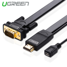UGREEN 3 M Aktif HDMI Kabel Adaptor Konverter For VGA Datar Dukungan Kompatibel To Apple TV, PC, TV, Laptop (Hitam)