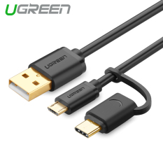 UGREEN 1.5Meter kabel USB mikro untuk Samsung, Xiaomi, Redmi, LG, ASUS Zenfone Handphone dengan konektor C 2 di 1 pengisian kabel telepon Charger untuk OPPO, VIVO, Xiaomi A1, Huawei, Google Pixel XL, Nexus, LG, Motorola mikro dan tipe C Smartphone