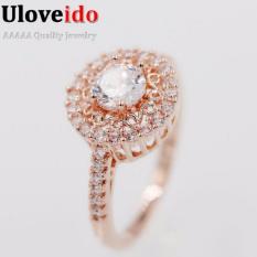 Uloveido Fashion Rose Gold Disepuh Pink Gold Cincin Kawin untuk Wanita CZ Berlian Perhiasan Cubic Zirconia Love Ring Y134-Intl