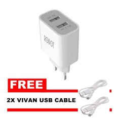 Vivan Robot Charger Adaptor RT-C04 Dual USB - Putih + Gratis 2x Vivan USB Cable
