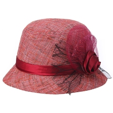 Wanita Elegan Bunga Sun Beach Gaun Gereja Hat (Merah)-Intl