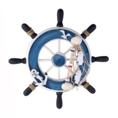 Kayu 23 Cm Perahu Boat Boat Roda Kemudi Jaring Ikan Rumah Wall Decoration (Biru)