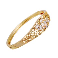 Yazilind 22 K Berlapis Emas Pola Bunga Zirkon Wanita Bangle Pernikahan Perhiasan Hadiah