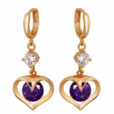 Yazilind Berlapis Emas Yang Indah Bentuk Cinta Putih Crystal Rhinestone Ungu Anting Wanita Perhiasan