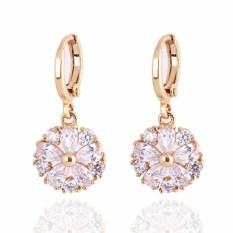 Yazilind Noble Berlapis Emas Bloom White Crystal Rhinestone Women Earrings Jewelry