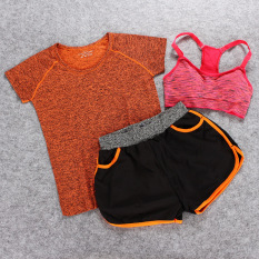 Yoga Pakaian Baju Olahraga 3 Pcs Olahraga dan Kebugaran Yoga Pakaian Setelan Jas Tiga Potong Wanita Jogging Outdoor Kecepatan Pengeringan Wicking Pria (Oranye) -Intl