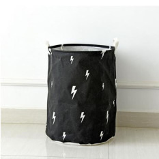 Zakka Besar Keranjang Cucian Kartun Lightning Mainan Bayi Tas Penyimpanan Dapat Dilipat Piknik Pouch (hitam) 40x50 Cm