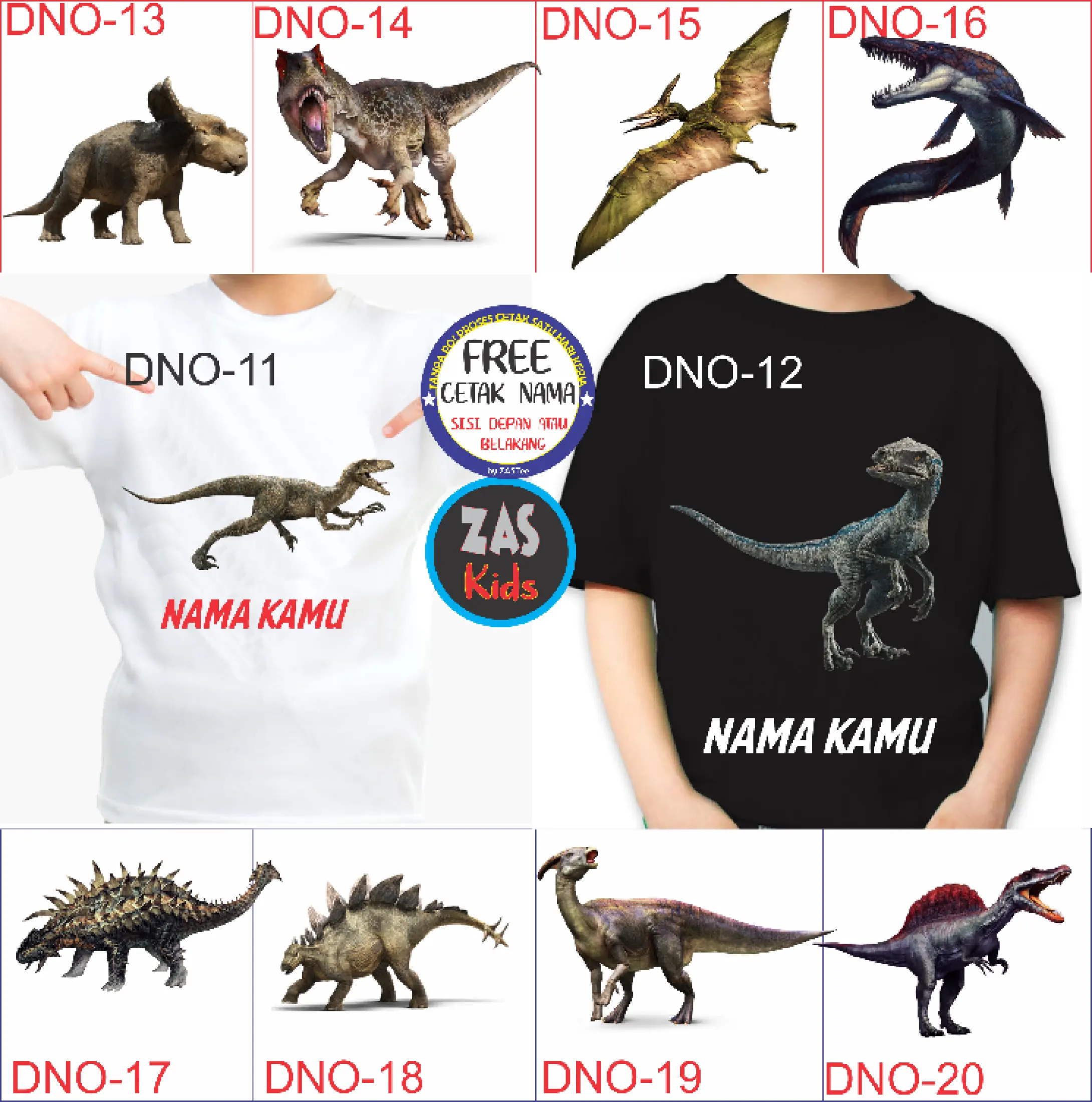 Kaos Anak Dinosaurus Free Nama Banyak Motif Lazada Indonesia