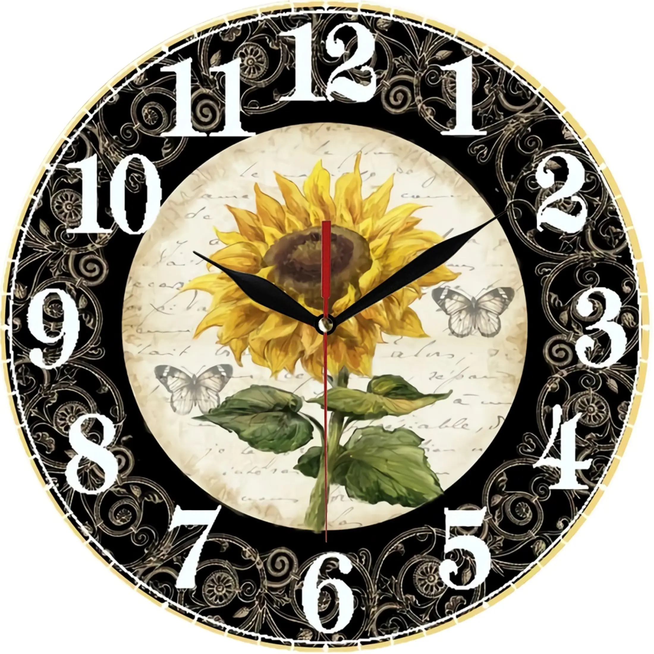 Jam Dinding Wall Clock Sunflower Model Vintage Klasik Kayu Retro