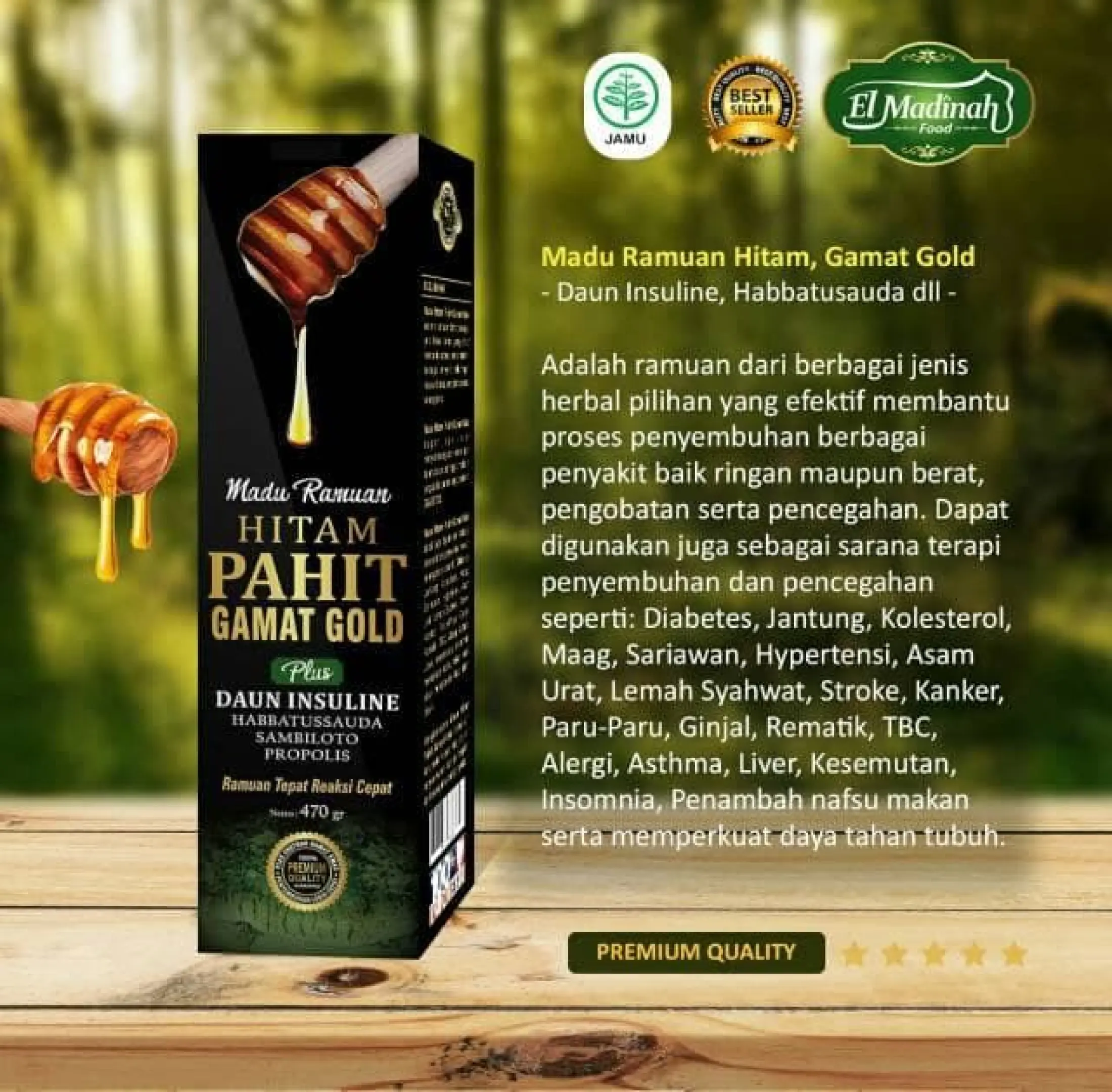 Madu Ramuan Hitam Pahit Gamat Gold Plus Daun Insulin Habbatussauda Sambiloto Propolis El Madinah Lazada Indonesia