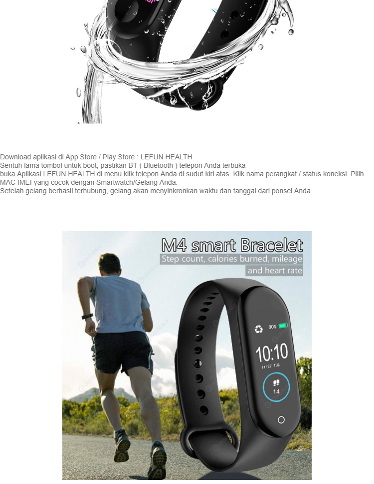 Lefun Sport Smart Watch Band M3 Plus Bluetooth Anti Air Monitor Kesehatan For Android Ios Shopee Indonesia