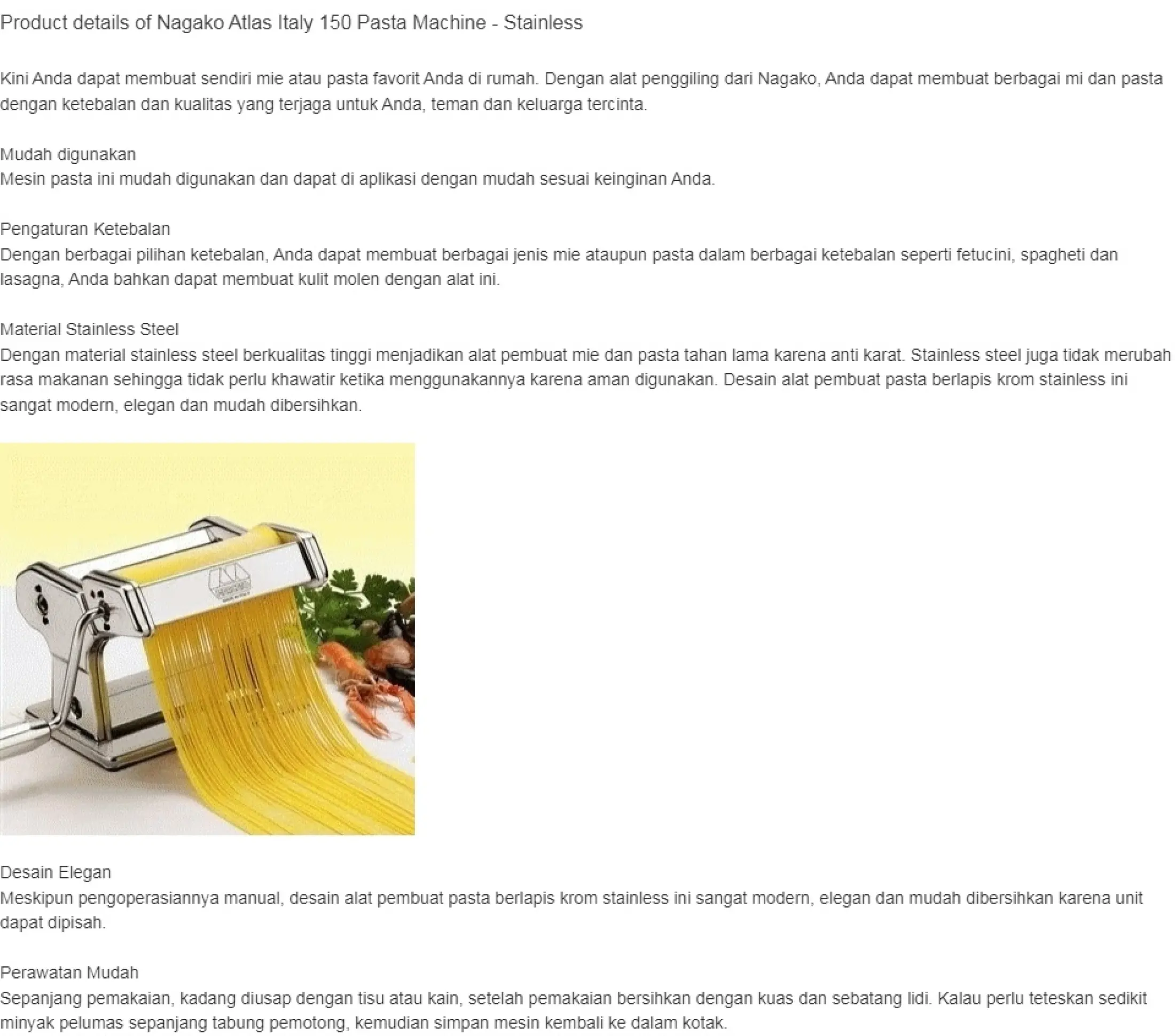 Atlas Gilingan Mie Pasta Maker Stainless Lazada Indonesia