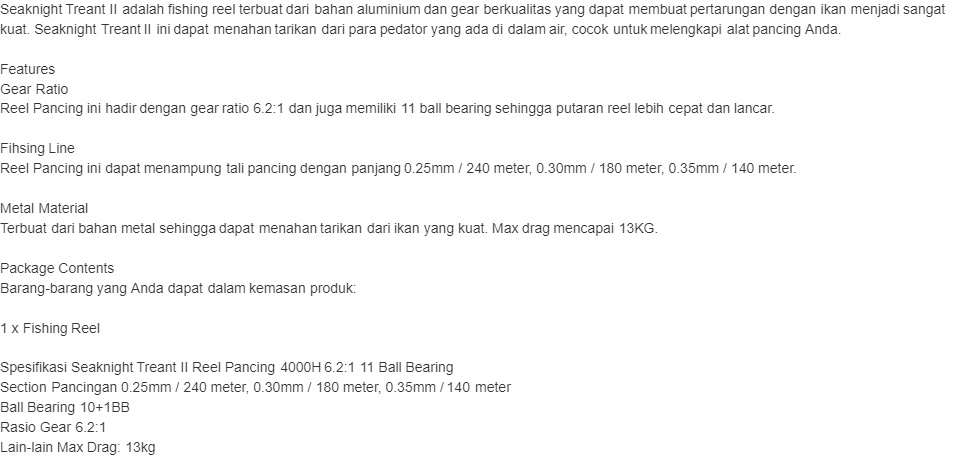 Seaknight Treant II Reel Pancing 4000H 11 Ball Bearing Reel