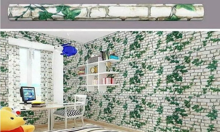 Wallpaper Stiker Dinding Motif Dan Karakter Premium Quality Size 45cm X 10M Bata Putih Daum Rambat