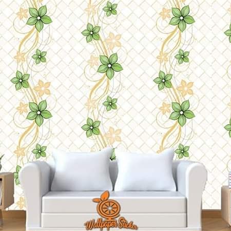 Wallpaper Dinding Bunga Hijau Gold Kotak