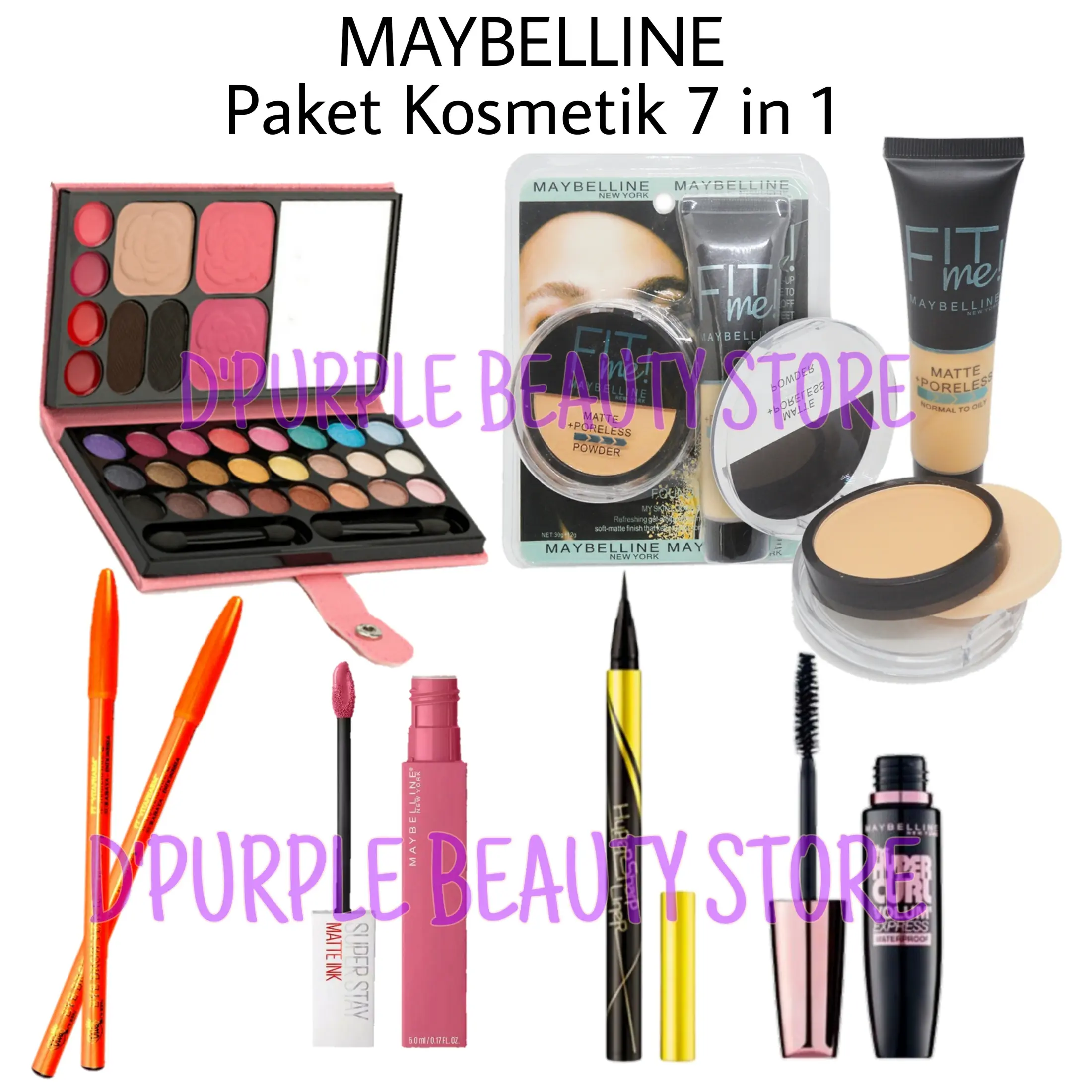 Paket Kosmetik Wanita Super Lengkap Murah 7 in 1 - Paket Make Up Lengkap  Maybelline 7 in 1 - Bedak - Fondation - Eyeshadow - Maskara - Eyeliner -  Lipcream - Pensil Alis | Lazada Indonesia
