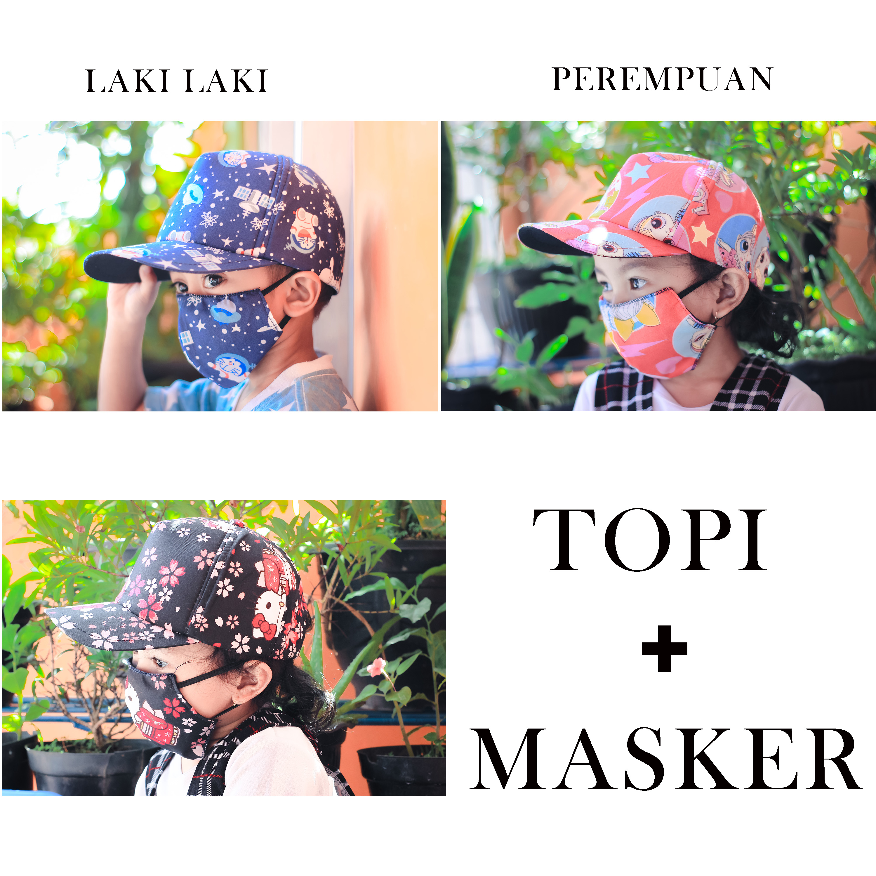 TOPI MASKR ANAK 312 Tahun MOTIF KARTUN FULL PRINT BUKET POLOS JUGA ADA ARTHUR